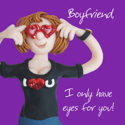 Holy Mackerel only have eyes for you boyfriend funny Valentines day card for him - designed by artist Erica Sturla - 15cm square and blank inside for your message - made in the UK