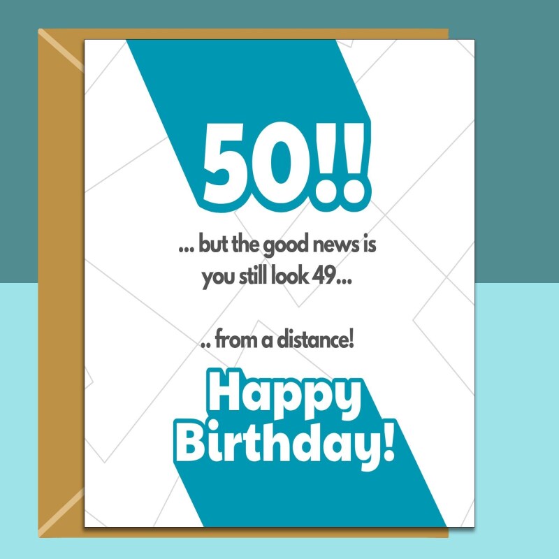 Funny 50th Birthday Card - Personalised inside if required - For Him or For Her - Perfect greetings card for someone turning 50 years old - Blank inside - Regular - Matte