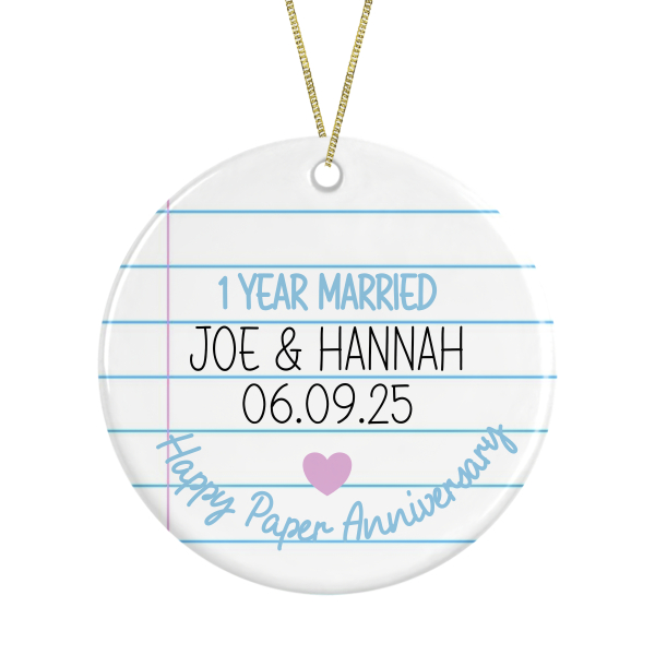 Personalised 1st Year Anniversary Ceramic Decoration - Paper Themed