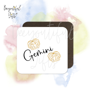 Zodiac Line Art Themed Wooden Coaster - Gemini