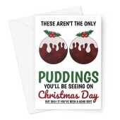Merry Christmas Card - Naughty Xmas Puddings - A5 Greeting Card