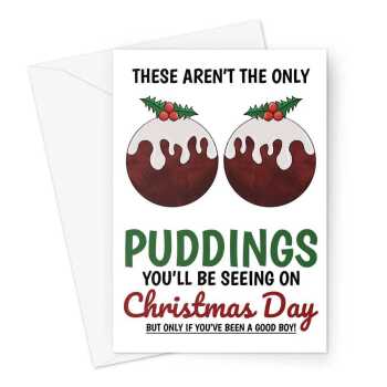 Merry Christmas Card - Naughty Xmas Puddings - A5 Greeting Card