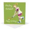 Hockey hotshot birthday card for her - designed by Erica Sturla - 15cm square and blank inside, made in the UK