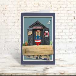 Boat repairs - seaside themed garage blank card - designed by Seth Draper - 15cm square and blank inside, made in the UK