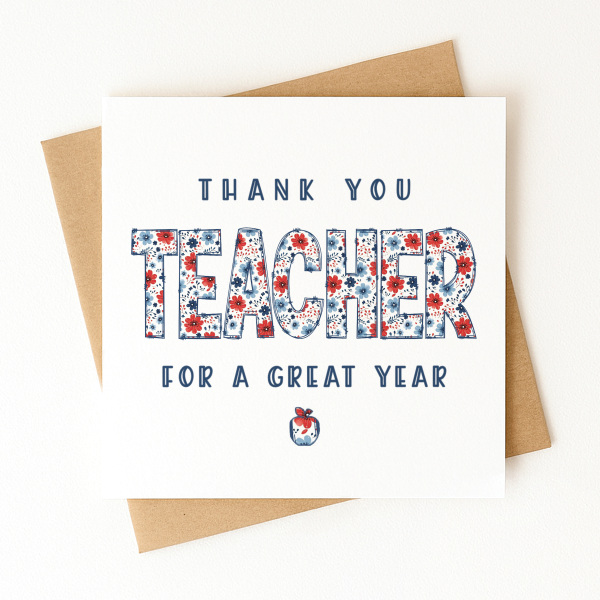 Thank You Teacher Card - Thank You For A Great Year - Standard Smooth Card