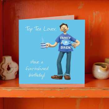 Funny Tea Lover Birthday Card for Him - Fun-Infused Birthday - Polymer Clay Art by Erica Sturla