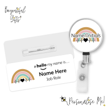 #hello my name is... Name Badge & Metal ID Reel - Retro Heartbeat Rainbow