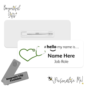 Name Badge - Heart Stethoscope Hello My Name is... - Green