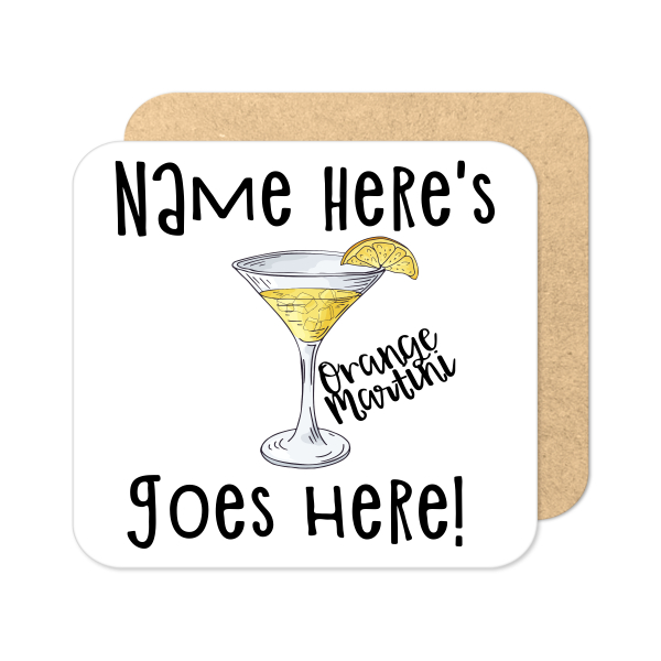 Personalised Cocktail Coaster - Hand Drawn Orange Martini