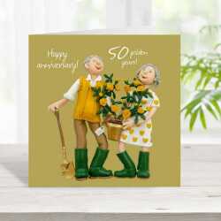 50th anniversary card (golden anniversary card) - designed by Erica Sturla - 15cm square and blank inside, made in the UK