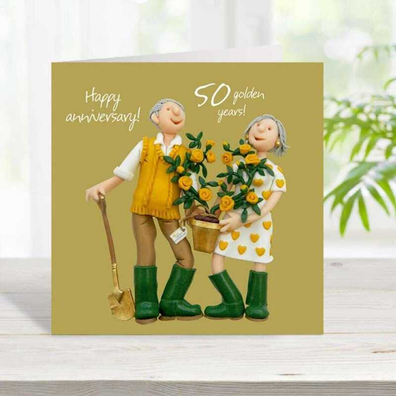 50th anniversary card (golden anniversary card) - designed by Erica Sturla - 15cm square and blank inside, made in the UK
