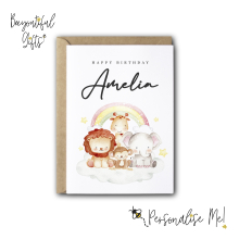 Personalised Birthday Card - Cute Watercolour Animals - Small (A6)