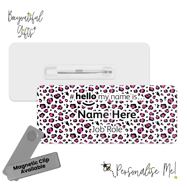 Name Badge - Neon Leopard Print Hello My Name is... - Pink