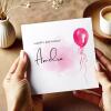 Pink balloon card personalised birthday design custom name script soft greeting - Smooth No Message - Kraft Brown