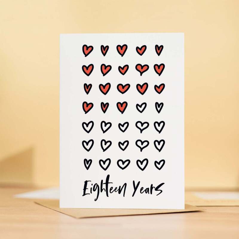 18th Wedding Anniversary Card For Wife Anniversary Card for Husband or Boyfriend Anniversary Card Girlfriend Anniversary Eighteen Year - Large (5x7) / Blank Message