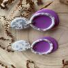 Handmade Lilac Clay Earrings: Silver Leaf Organic Circle Statement Earrings