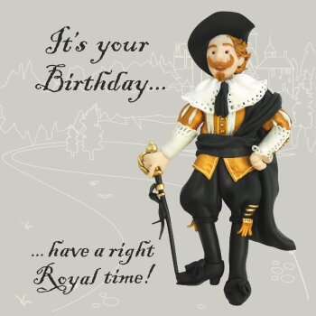 Holy Mackerel right royal cavalier birthday card featuring a beautifully dressed royalist - designed by artist Erica Sturla - 15cm square and blank inside for your message - made in the UK