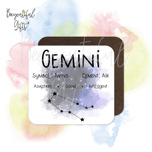 Birthday Coaster - Star Sign with Astrology Background - Aquarius