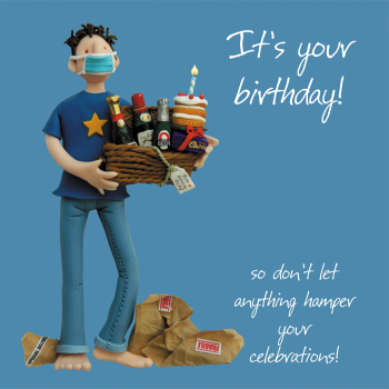 Holy Mackerel "Birthday Hamper" Birthday Greeting Card, 150mm Square Greetings Card by Artist Erica Sturla. Blank Inside for Your Message.