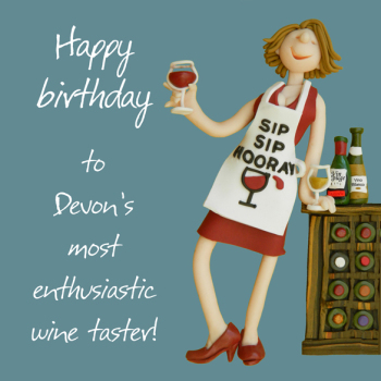 Holy Mackerel Devon wine taster birthday greetings card, designed by Erica Sturla Card is 150mm square and blank inside.