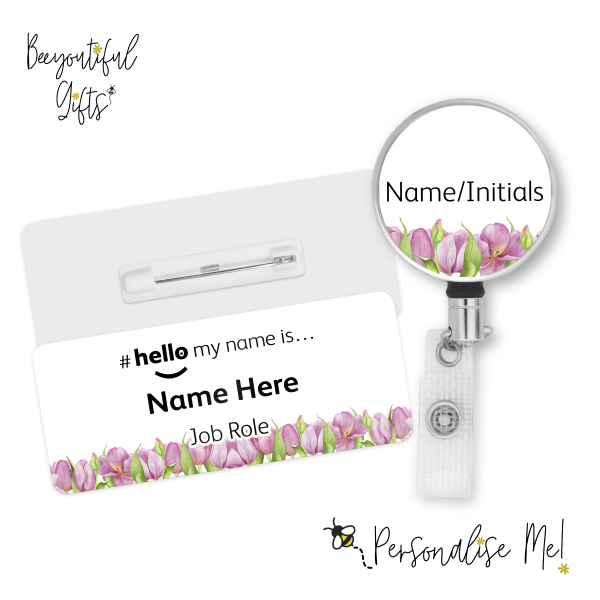 #hello my name is... Name Badge & Metal ID Reel - Tulip Border