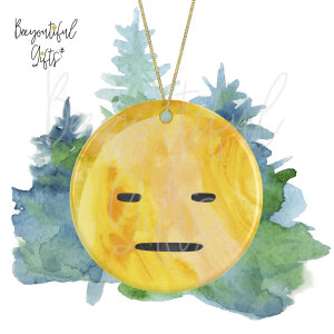 Watercolour Emoji Ceramic Christmas Tree Decoration - Expressionless