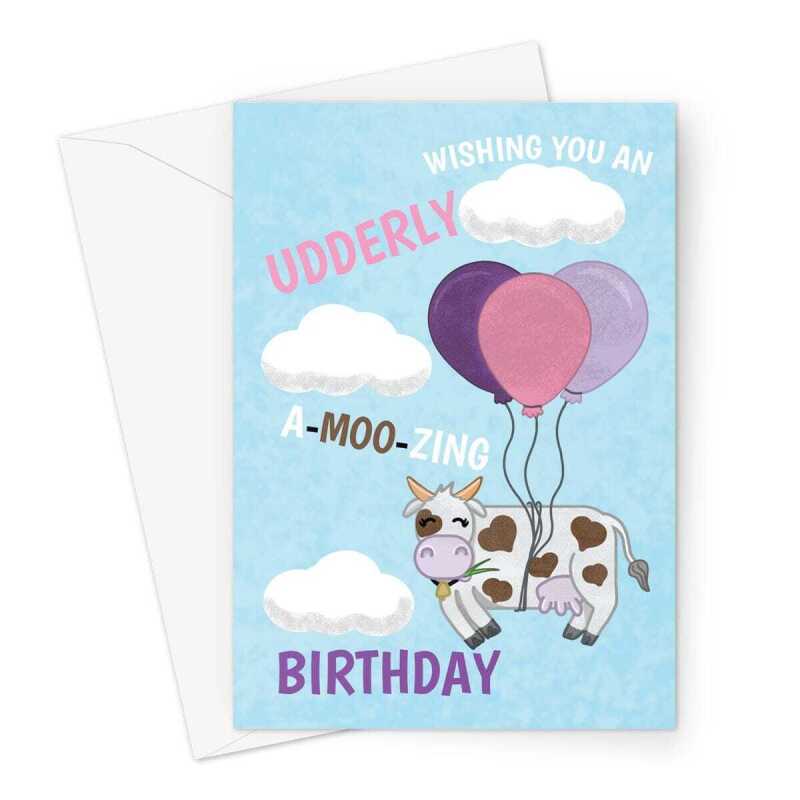Happy Birthday Card - Funny Cow - A5 Greeting Card - A5 Portrait - 1 Card