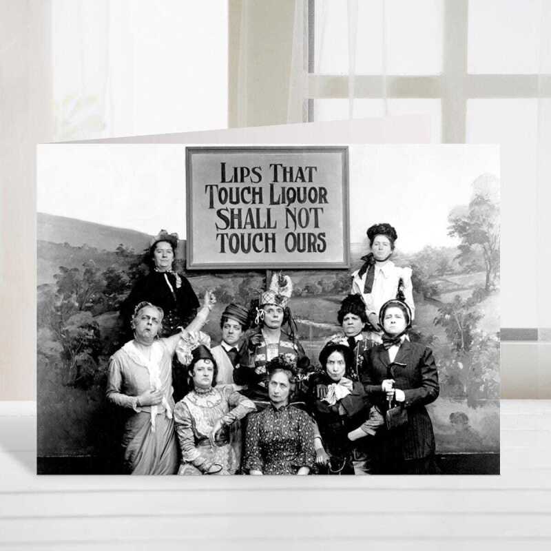Lips that touch liquor shall not touch ours, vintage black and white themed card  - 12.6 x 17.7cm and blank inside - made in the UK