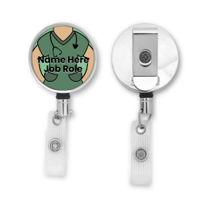 Personalised Metal ID Reel - Green Scrubs - Skin Tone 2