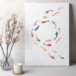 Koi carp circle greeting card -  designed by Eloise Hall - 15.7 x 11cm and blank inside, made in the UK