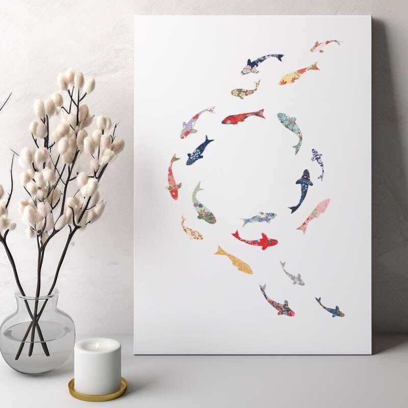 Koi carp circle greeting card -  designed by Eloise Hall - 15.7 x 11cm and blank inside, made in the UK