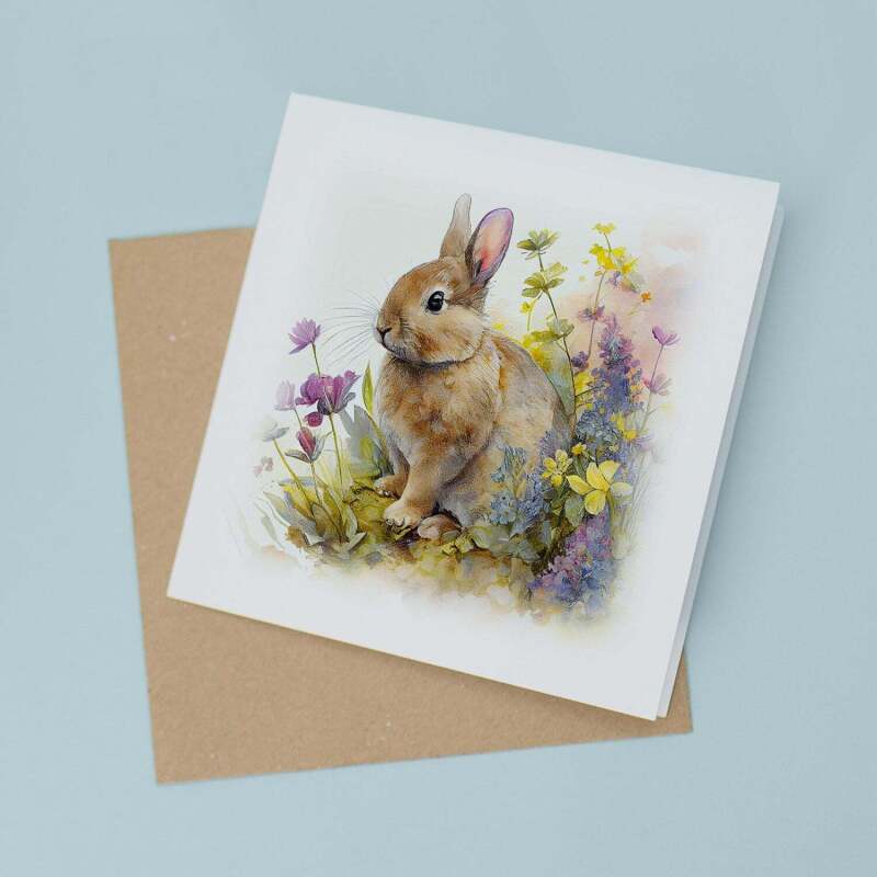 Postcard Prints - Notelet Card of a Rabbit For Anyone Any Occasion Card For Her or For Him Card For Birthday or Easter Card Thank You Card - Square (5.5x5.5) / Blank Inside