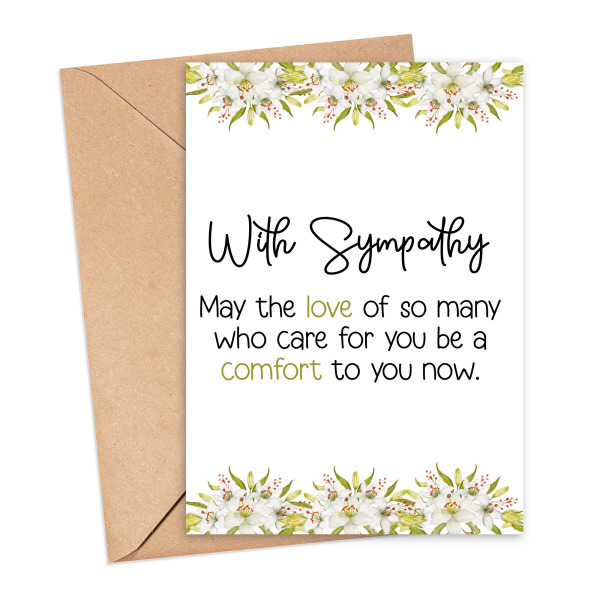Sympathy Card - With Sympathy, Love and Comfort - Small (Approx. A6 | 105mm x 148mm | 4.1in x 5.8in) - Standard Smooth Card
