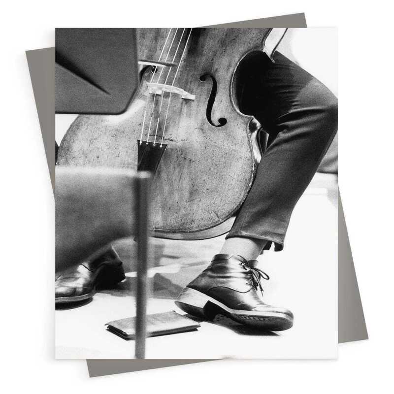 Cellist - vintage black and white themed card featuring a cello being played - 12.6 x 17.7cm and blank inside - made in the UK