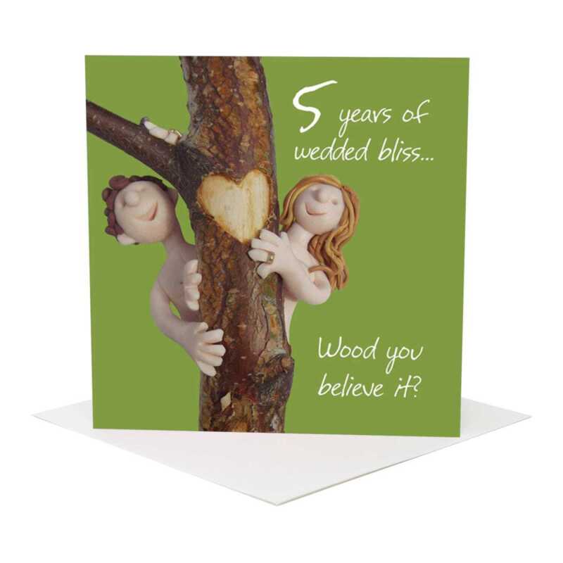 5th wedding anniversary card (wood anniversary card) - designed by Erica Sturla - 15cm square and blank inside, made in the UK