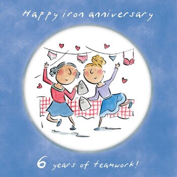 Holy Mackerel same sex LGBTQ+ 6th Iron anniversary card (female) by Rosie Brooks - blank inside - 15cm square