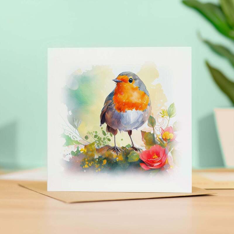 Postcard Prints - Notelet Card of a Robin For Anyone Any Occasion Card For Her or For Him Card For Birthday or Easter Card Thank You Card - Square (5.5x5.5) / Blank Inside