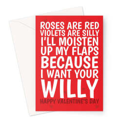 Rude Valentine's Day Card for Him – "I Want Your Willy" Funny Roses Are Red Poem