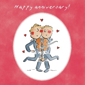 Holy Mackerel Viola anniversary, a music themed Rosie Brooks LGBTQ anniversary greetings card, 150mm square, printed in the UK on board from sustainable sources