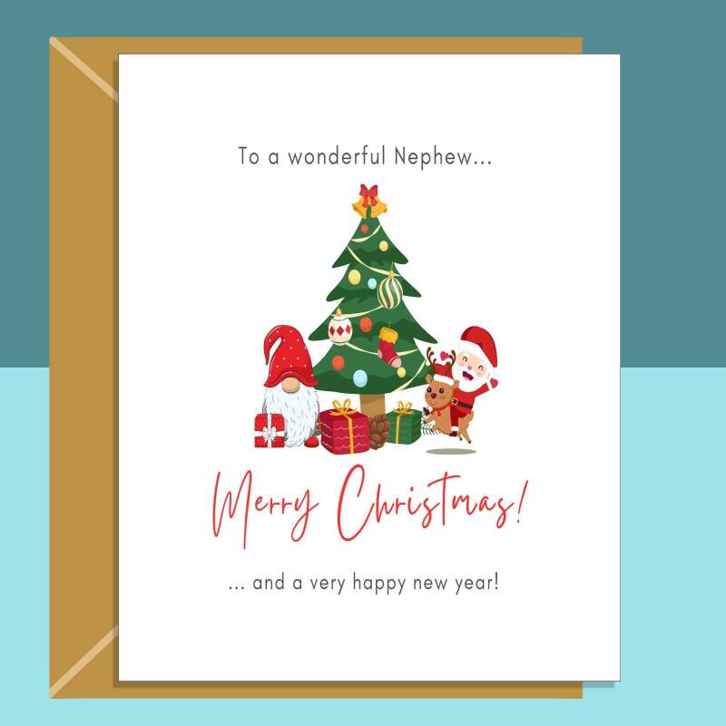 Nephew Christmas Card - Ideal personalised Xmas card for your Nephew - Blank inside - Large