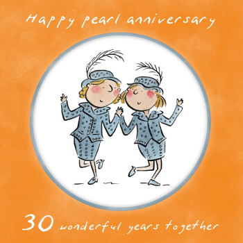 Holy Mackerel same sex LGBTQ+ 30th Pearl anniversary card (female) by Rosie Brooks - blank inside - 15cm square