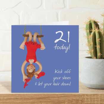 21st birthday card for him - designed by Erica Sturla - 15cm square and blank inside, made in the UK