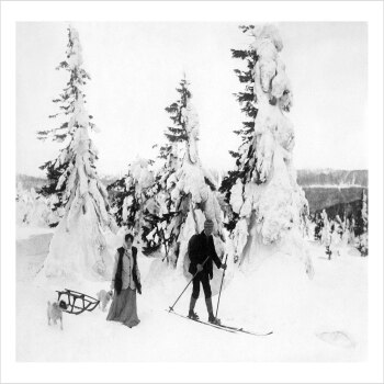 Couple Skiing Home - a 17.5 x 12.5cm Christmas Card from Holy Mackerel's Alternative Image Range of Festive Designs.