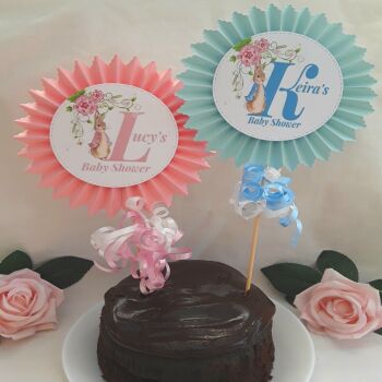 Personalised Peter Rabbit Baby Shower Centrepiece,Flopsy Bunny Cake Topper