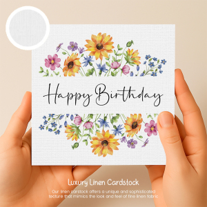 Floral Birthday Cards - Bright Colourful Floral Card - Luxury Linen Textured Card