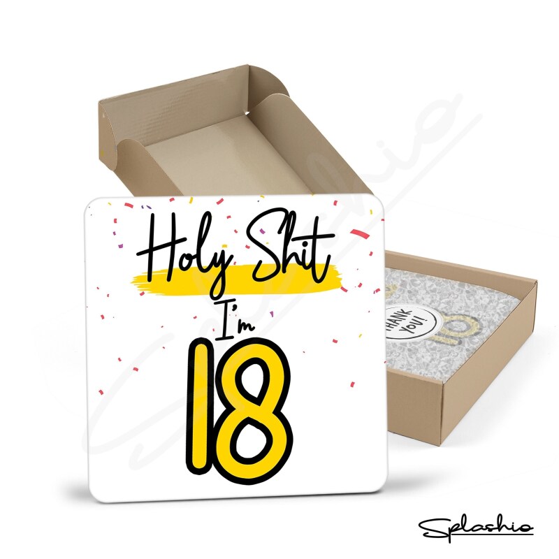 Holy Shit I'm 18, Birthday Coaster, Special 18th Birthday Coaster, 18th Gift. His Birthday - Her Birthday - 18th Special Occasion Gifts. - Single Coaster