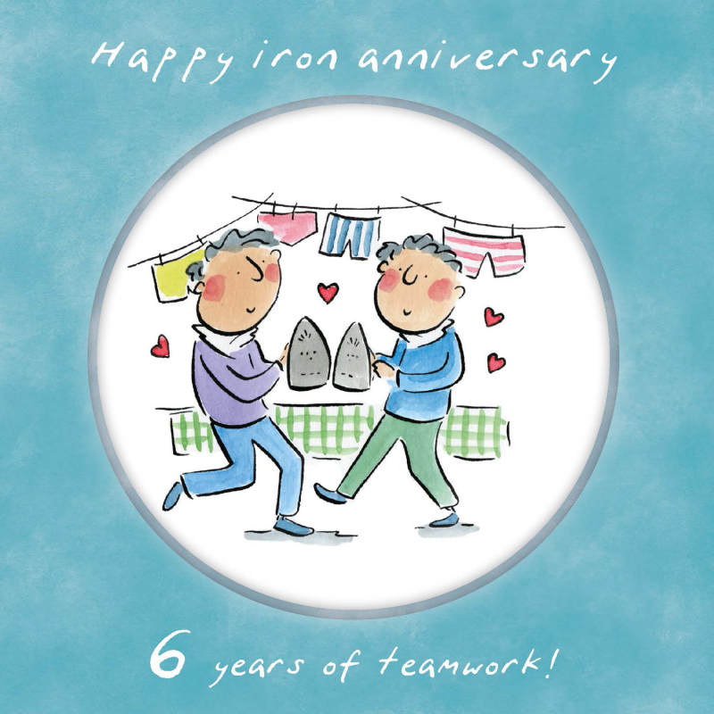 Holy Mackerel same sex LGBTQ+ 6th Iron anniversary card (male) by Rosie Brooks - blank inside - 15cm square