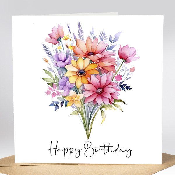 Floral Birthday Cards - Bright Colourful Floral Card - Standard Smooth Card