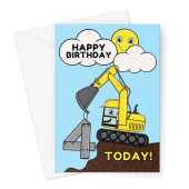 Happy Birthday Card - Children's Digger Age 4 - A5 Greetings Card