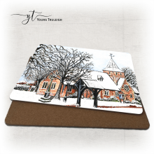 St Johns Church - Snow - Ceramic Mug, Hardboard Coaster & Placemat Set